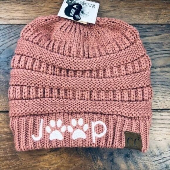 Jeep Paw Print Pony‎ Tail Messy Bun Beanie - Mauve - Picture 1 of 4